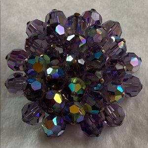 Vtg Sparkling Purple Aurora Borealis Beaded Brooch